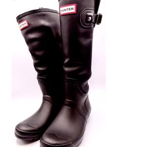 Hunter Leather Rain Boots Black Sherpa Lining Size 8 Women /7 Men /EU39